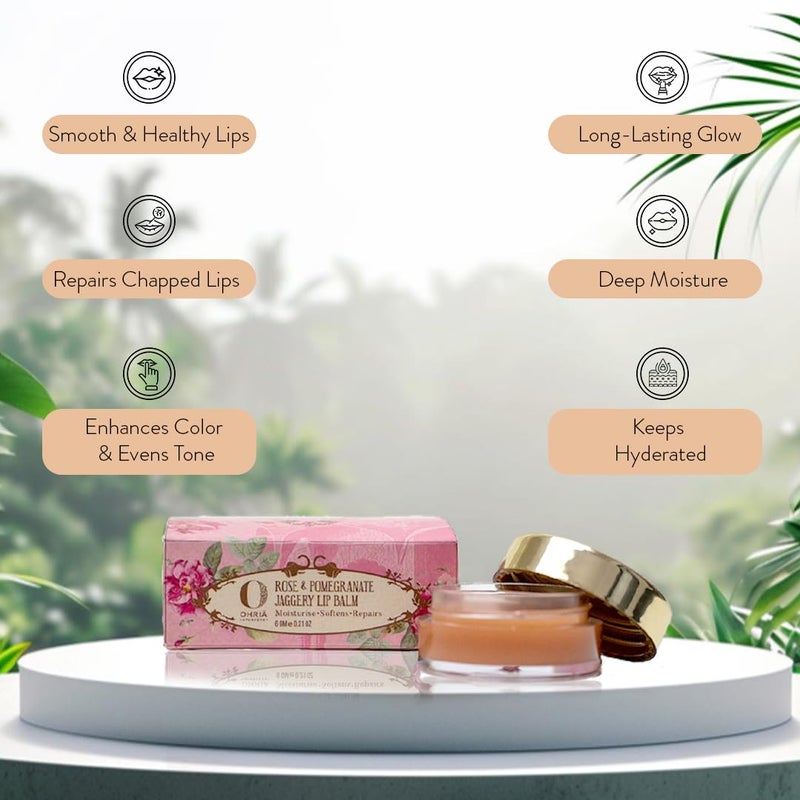 Ohria Ayurveda Rose  Pomegranate Jaggery Lip Balm  Deeply Hydrates Softens  Reduces Lip Pigmentation For Dark Dry  Chapped Lips  All Skin Types  6gm - Image 4