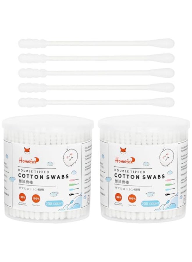 HOMEFOX Cotton Swabs Spiral Slim 400 Count Organic Cotton Buds Double Side Tightly Wrapped Cotton Tips Paper Stick Soft Gentle LintFree CrueltyFree Round Spiral White - Image 1