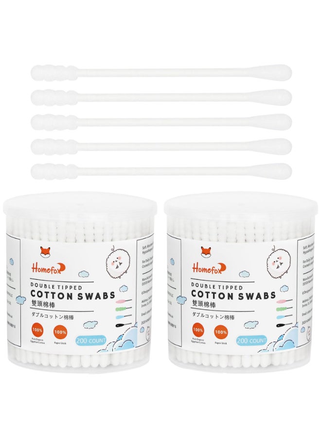 HOMEFOX Cotton Swabs Spiral Slim 400 Count Organic Cotton Buds Double Side Tightly Wrapped Cotton Tips Paper Stick Soft Gentle LintFree CrueltyFree Round Spiral White - Image 2