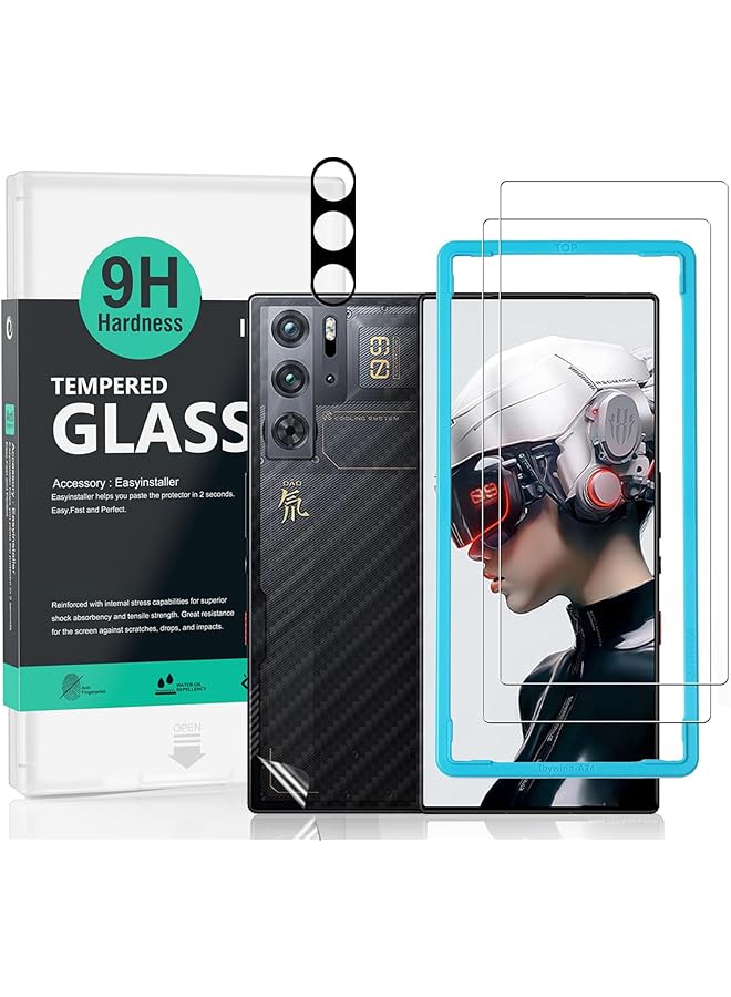 erorex 2 Pack Screen Protector For Zte Nubia Red Magic 9 Pro 9 Pro Plus 9S Pro 5G 6.8" 9H Hardness Tempered Glass With 1Pc Camera Lens Protector 1Pc Back Carbon Fiber Film Easy To Install - Image 1