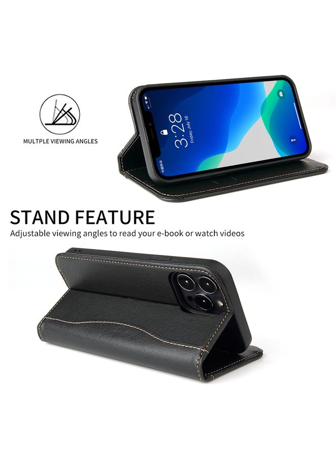 Zaboon Case For iPhone 13 Pro Genuine Leather Horizontal Flip Leather Case with Holder & Card Slots & Wallet - Image 5