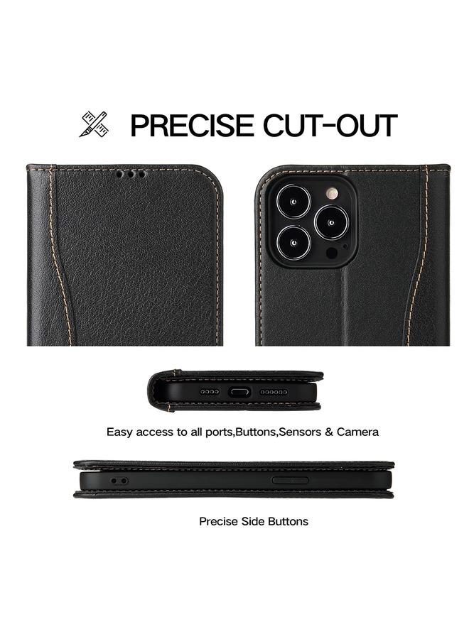 Zaboon Case For iPhone 13 Pro Genuine Leather Horizontal Flip Leather Case with Holder & Card Slots & Wallet - Image 3