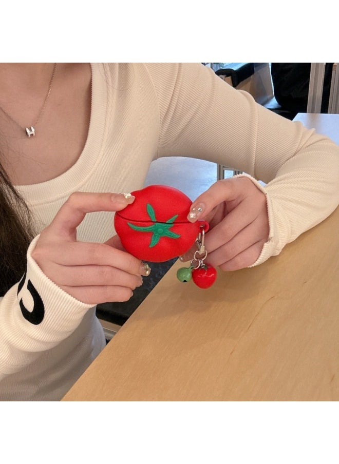 Generic - Creative Personality Cartoon Stereo Tomato For Apple AirPods1/2 Bluetooth Headset Pro Protective Cover 3/4 For Soft-Color:Three-dimensional Tomato + Pendant-Applicable Models:Airpods 4th Generation - Image 1