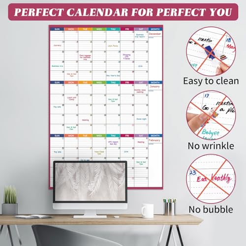 BooQool Large Dry Erase Calendar For Wall - Undated 3 Month Calendar, 28'' x 40'', Erasable & Reusable Laminated White Board With 8 Round Stickers, Vertical Layout For Home, Office And Classroom Use - Image 4