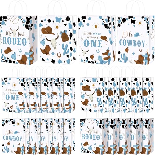 Gaillty 24 Pcs My First Rodeo Party Favor Bags 1st Rodeo Birthday Gift Bags Decorations Paper Cowboy Wild West Goodie Bag with Handles for Treat Candy Western Birthday Baby Shower Party Supplies - Image 1