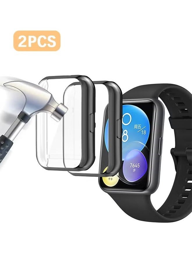 2 قطعة غطاء واقي شاشة لساعة Huawei Watch Fit 2 ، ساعة ذكية واقية من جميع النواحي مع واقي شاشة ، حافظة TPU مرنة سوداء  - Image 1