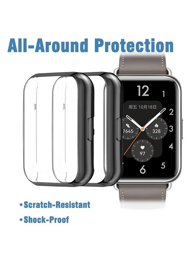 2 قطعة غطاء واقي شاشة لساعة Huawei Watch Fit 2 ، ساعة ذكية واقية من جميع النواحي مع واقي شاشة ، حافظة TPU مرنة سوداء  - Image 3