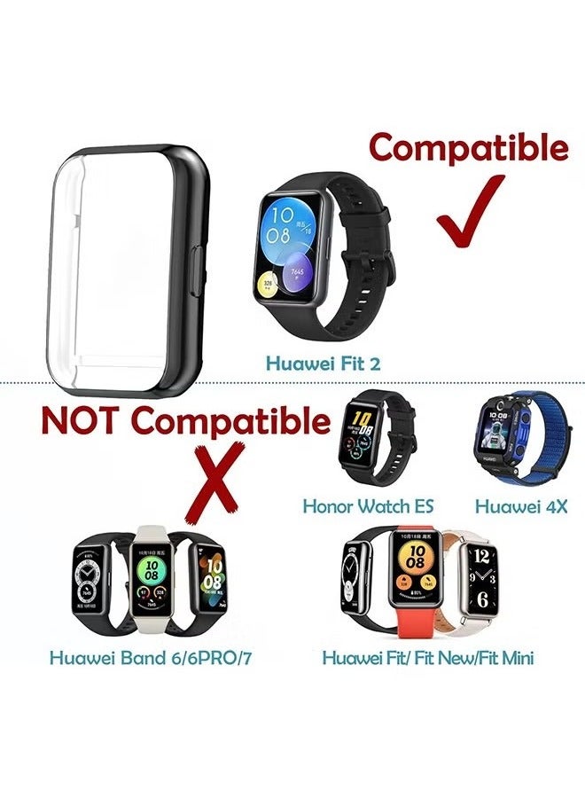 2 قطعة غطاء واقي شاشة لساعة Huawei Watch Fit 2 ، ساعة ذكية واقية من جميع النواحي مع واقي شاشة ، حافظة TPU مرنة سوداء  - Image 4