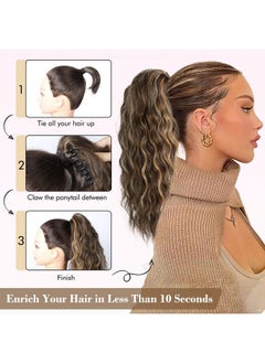 REECHO Ponytail Extension 18 Inch Claw Multi Layered Clip On Ponytail Extension For Women Long Curly Wavy Hair Extensions Natural Fluffy Synthetic Clip In Ponytail Hairpiece For Daily Use (Black)  - Image 5