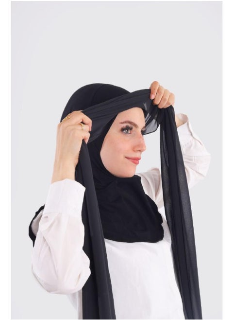 Crepe Hijab with Stretch Cotton Insert - Easy and Quick to Wear Bandana Built-in Scarf, Comfortable Design Scarf for Indoor and Outdoor Use, Practical and Stylish Hijab (200x75cm)