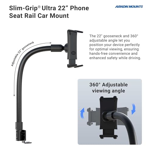 Arkon Mounts - Car Seat Rail Phone or Tablet Mount | Flexible Positioning | 22" Gooseneck | 360° Adjustability | Tablet Holder fits iPhone, Galaxy, Note and more | Up to 8" Screen Size - Image 4