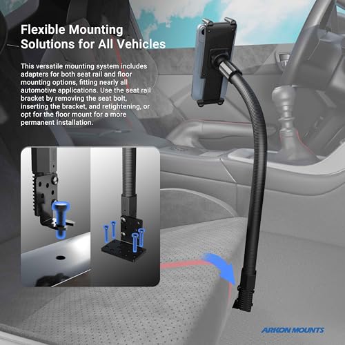 Arkon Mounts - Car Seat Rail Phone or Tablet Mount | Flexible Positioning | 22" Gooseneck | 360° Adjustability | Tablet Holder fits iPhone, Galaxy, Note and more | Up to 8" Screen Size - Image 5
