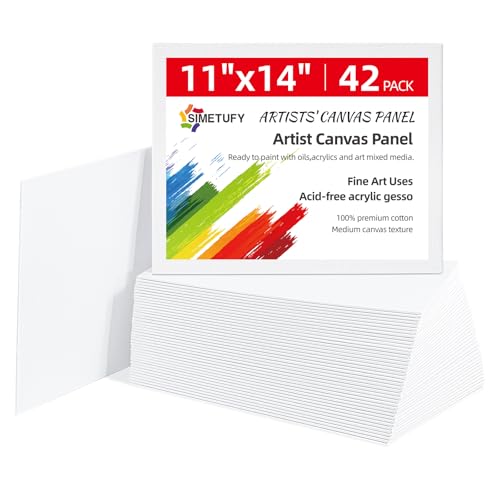 Simetufy 11 x 14 inch 42 Pack Flat Painting Canvas Boards Gesso Primed AcidFree 100 Cotton Canvas Panels for Acrylics Oil Watercolor Tempera Paints