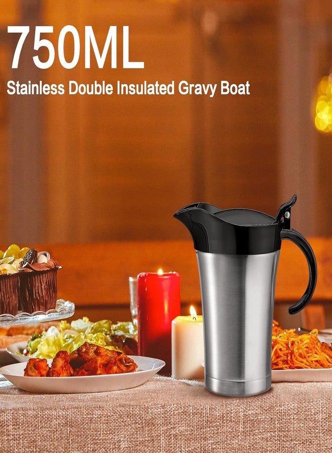 RAISLY Double Insulated Gravy Boat,25Oz Stainless Steel Gravy Sauce Jug with Hinged Lid, Ideal Gravy Warmer Pitcher for Family Dinner, Thanksgiving, Halloween, Christmas, Birthday Party 750ML - Image 2