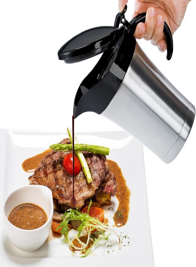 RAISLY Double Insulated Gravy Boat,25Oz Stainless Steel Gravy Sauce Jug with Hinged Lid, Ideal Gravy Warmer Pitcher for Family Dinner, Thanksgiving, Halloween, Christmas, Birthday Party 750ML - Image 1