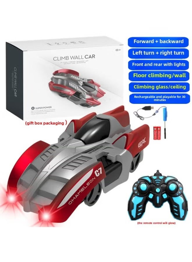 Chameleon Remote Control Stunt Car Light-chasing Wall-climbing Car Infrared Induction Racing Watch Remote Control Car Children's Toy Car-Color:Remote Control Climbing Car Red - Image 1