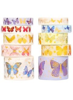 Y&D Colorful Butterfly Washi Tape, Gold Foil Art 5 Sizes Decorative Scrapbook DIY Decor and Craft Gift Wrap for Bullet Journal, Scrapbook, Kids Crafts (10 Rolls)  - Image 1