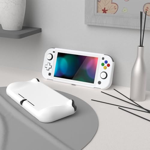 PlayVital ZealProtect Protective Case for Nintendo Switch Lite, Ergonomic Grip Hard Cover - Durable Shock-absorbent Anti-Scratch with Screen Protector & Thumb Grip Button Caps, White - Image 4