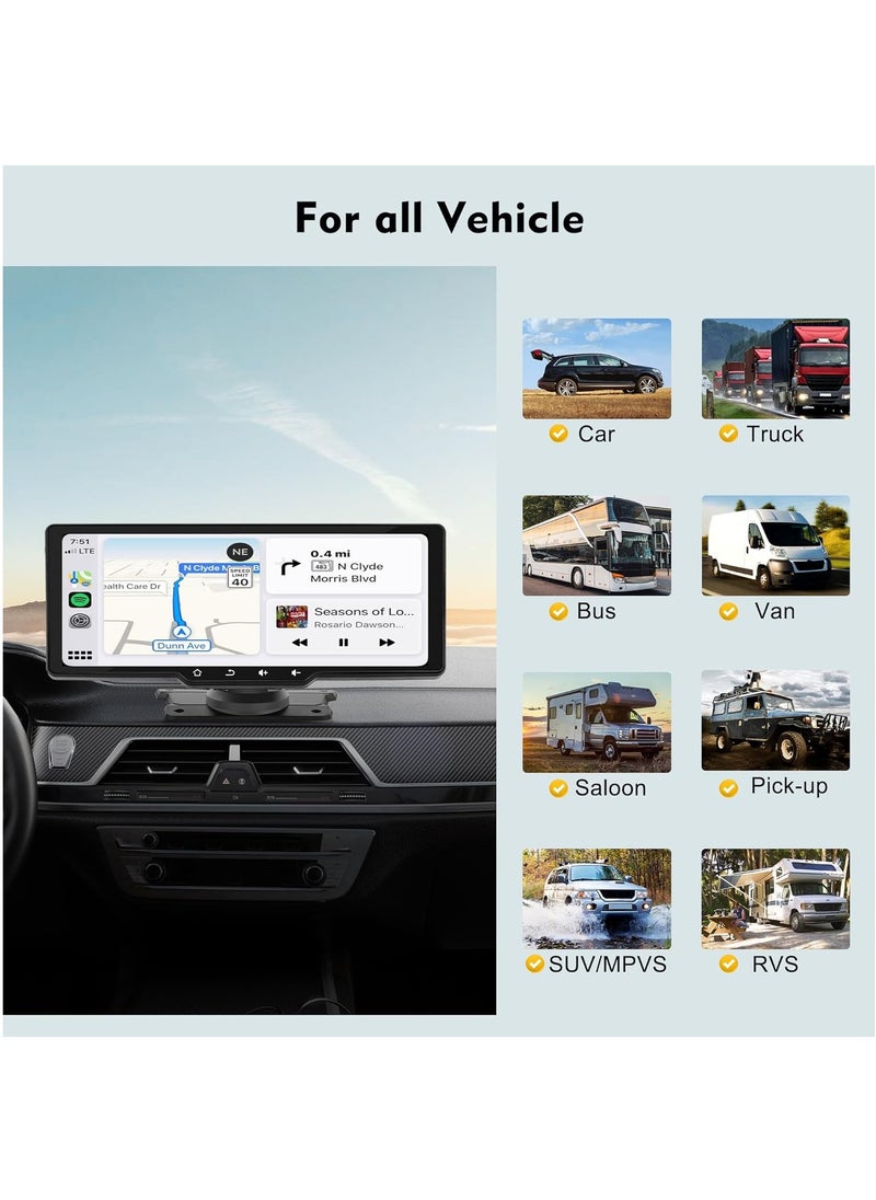 MSMR - 10.26" Wireless Car Stereo with Apple Carplay and Android Auto, Portable Touch Screen Car Play GPS Navigation for Car,Car Audio Receivers with Mirror Link, Bluetooth,FM,Siri - Image 1