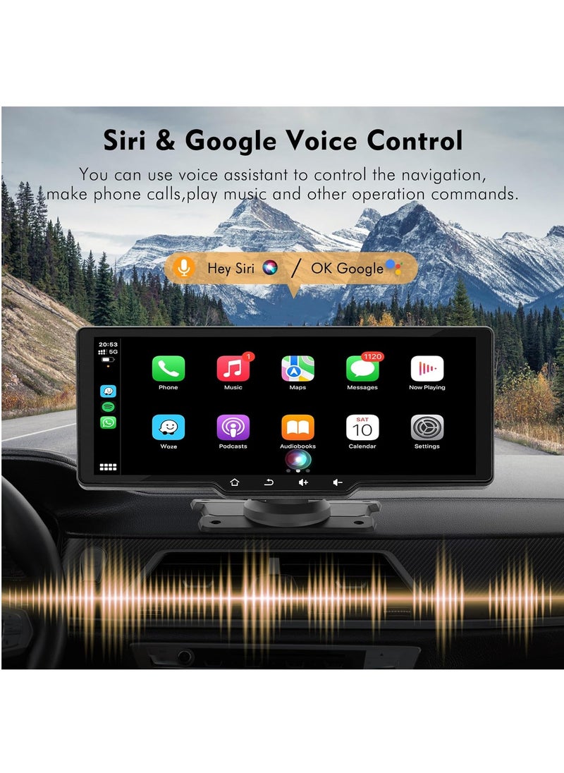 MSMR - 10.26" Wireless Car Stereo with Apple Carplay and Android Auto, Portable Touch Screen Car Play GPS Navigation for Car,Car Audio Receivers with Mirror Link, Bluetooth,FM,Siri - Image 1