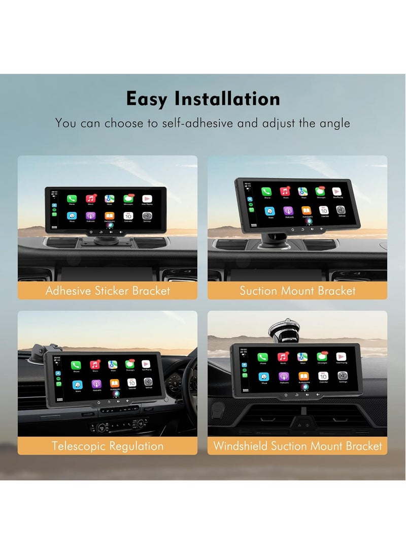 MSMR - 10.26" Wireless Car Stereo with Apple Carplay and Android Auto, Portable Touch Screen Car Play GPS Navigation for Car,Car Audio Receivers with Mirror Link, Bluetooth,FM,Siri - Image 1