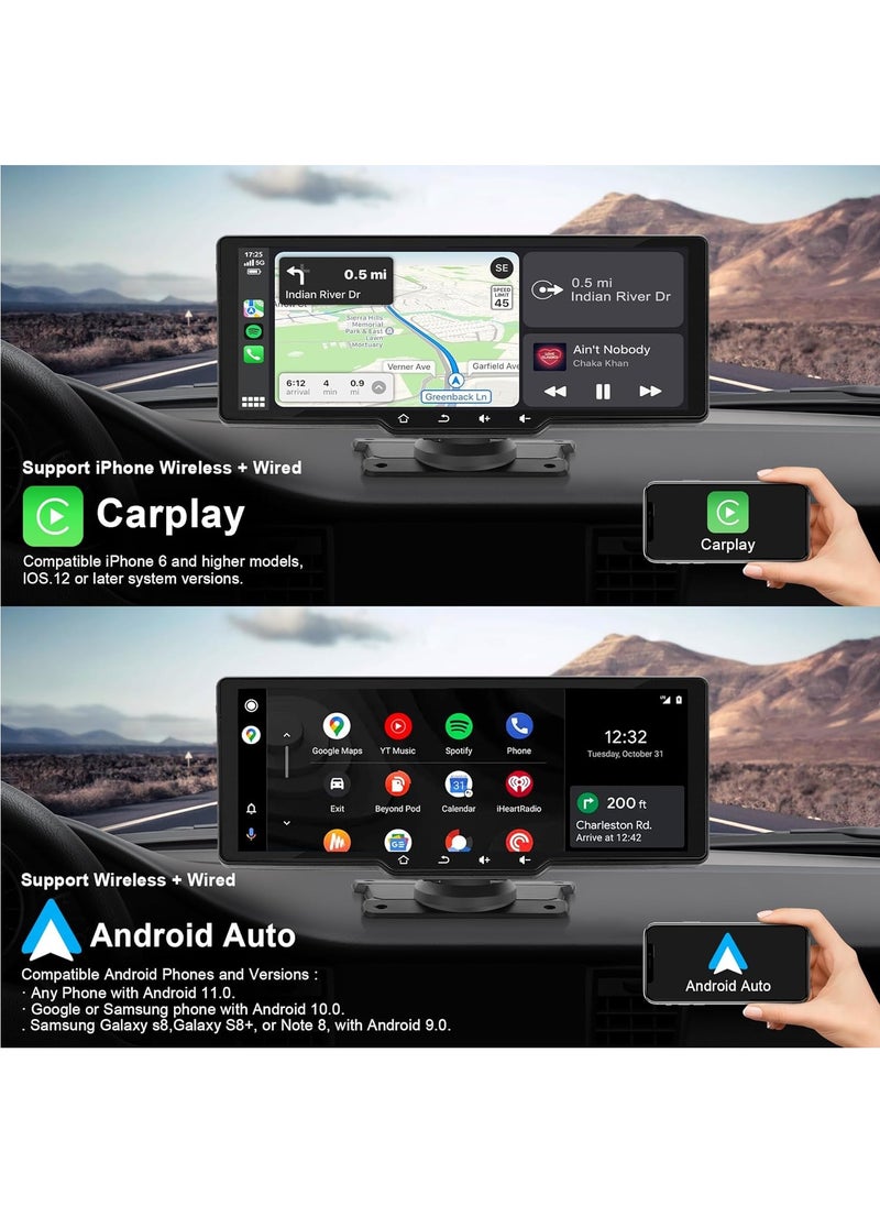 MSMR - 10.26" Wireless Car Stereo with Apple Carplay and Android Auto, Portable Touch Screen Car Play GPS Navigation for Car,Car Audio Receivers with Mirror Link, Bluetooth,FM,Siri - Image 1