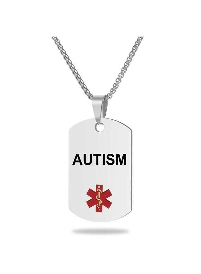 UNICGIFT Medical Alert ID Necklace, Laser Engraved AUTISM, Stainless Steel Tag Pendant with 23.6 inch Chain for Men Women - Image 1