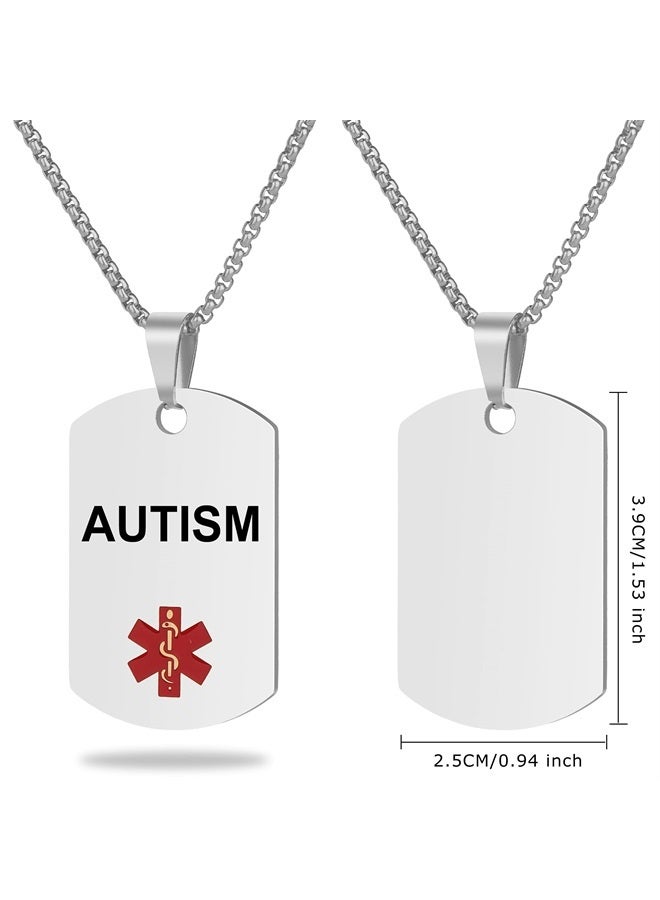 UNICGIFT Medical Alert ID Necklace, Laser Engraved AUTISM, Stainless Steel Tag Pendant with 23.6 inch Chain for Men Women - Image 2