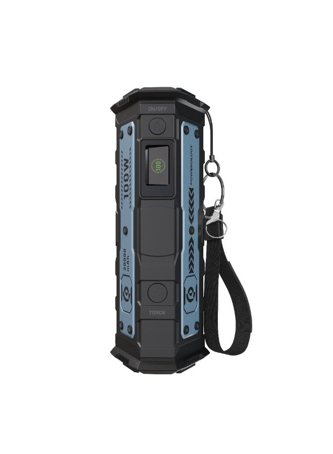 Powerology Torchpower Power Bank 20000mAh with Built-In Flashlight PD 100W / Fast Charging Powerbank / 3 Modes Flashlight / Powerful Laptop Charging / x2 USB-C PD / x1 QC 3.0 - Black - Image 1