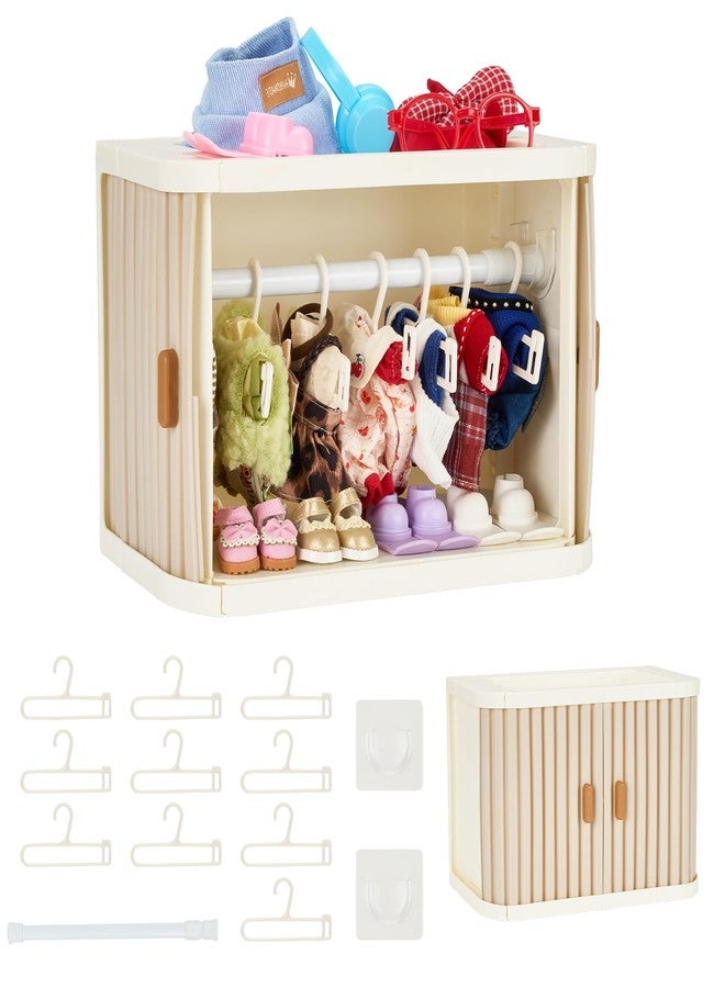 WhelvePoo Foldable Doll Wardrobe Closet Compatible with Labubu Clothes - Stackable Storage Box with 10 Hangers, Rod & Display Shelf for 15/17cm Doll Outfits (Grey) - Image 1