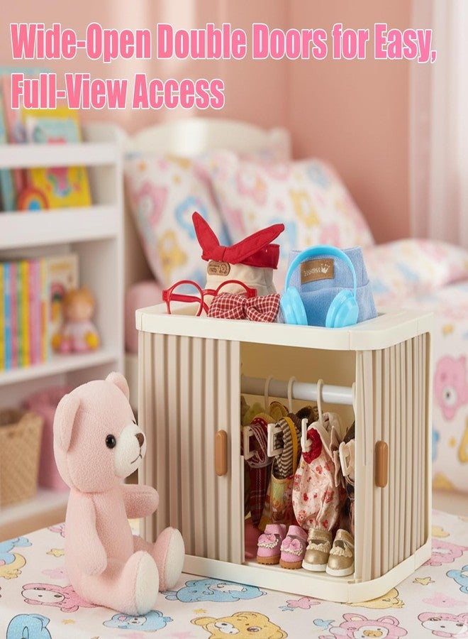 WhelvePoo Foldable Doll Wardrobe Closet Compatible with Labubu Clothes - Stackable Storage Box with 10 Hangers, Rod & Display Shelf for 15/17cm Doll Outfits (Grey) - Image 2