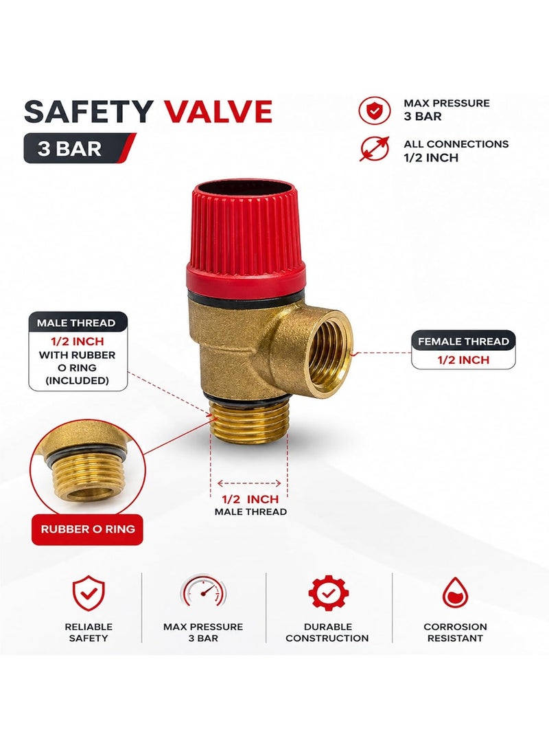 Biella Brass Safety Drain Relief Valve 3 Bar 1/2" – Heavy-Duty Pressure Release Valve for Plumbing, Solar Water Heaters & Chiller Water Systems - Image 2
