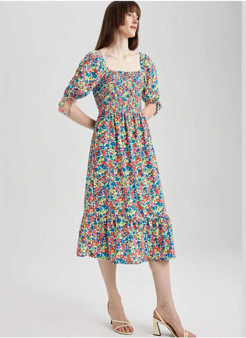 DeFacto Half Balloon Sleeves Floral Print Midi Dress