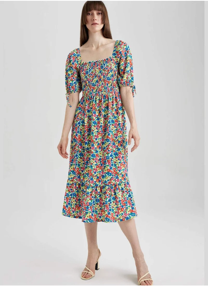 DeFacto Half Balloon Sleeves Floral Print Midi Dress