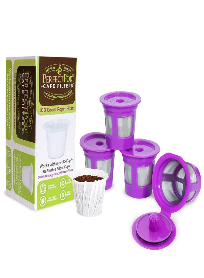 PERFECT POD Cafe Save Reusable K Cup Coffee Pods, 4-Pack + Cafe Filters Disposable K Cup Paper Liners, 100-Ct | Compatible with Most Keurig Coffee Machines (See Chart) - Image 1
