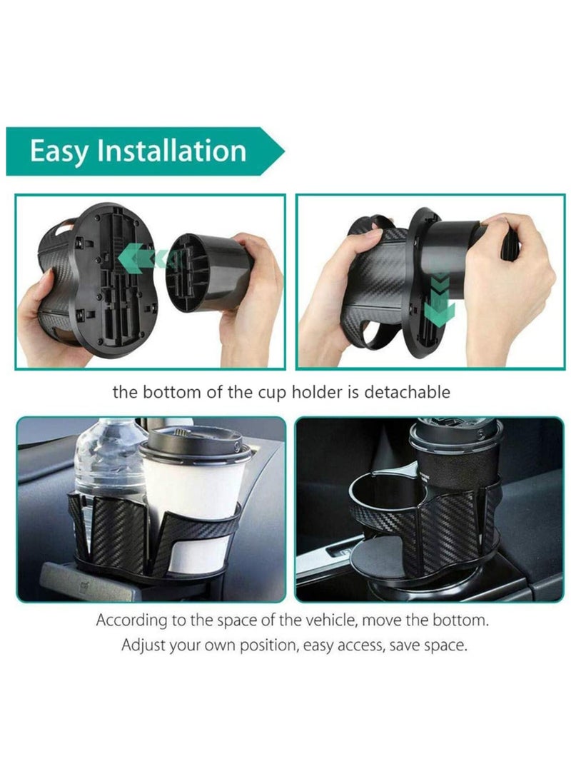 Car Cup Holder Expander Car Water Cup Holder Bracket Carbon Fiber Central Control Car Beverage Holder Water Cup 2 in 1 Universal Detachable Bottle Holder with Adjustable Base - Image 4