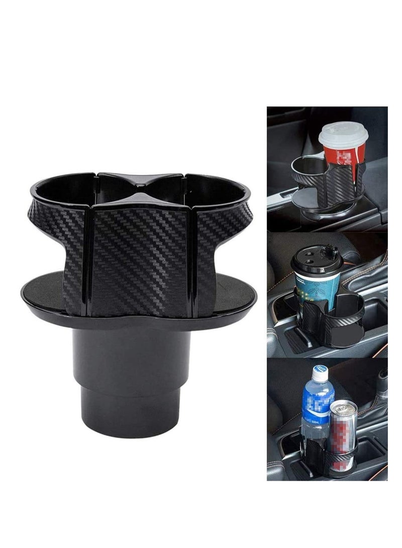 Car Cup Holder Expander Car Water Cup Holder Bracket Carbon Fiber Central Control Car Beverage Holder Water Cup 2 in 1 Universal Detachable Bottle Holder with Adjustable Base - Image 2