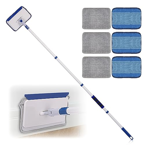 Qaestfy Baseboard Cleaner Tool with Handle, Wall Floor Mop with Extendable Long Handle Duster for Cleaning Window, Floor, Skirting Board, Ceiling, Shower, Tub Tile, Kitchen with 6 Reusable Pads - Image 1