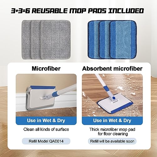 Qaestfy Baseboard Cleaner Tool with Handle, Wall Floor Mop with Extendable Long Handle Duster for Cleaning Window, Floor, Skirting Board, Ceiling, Shower, Tub Tile, Kitchen with 6 Reusable Pads - Image 4