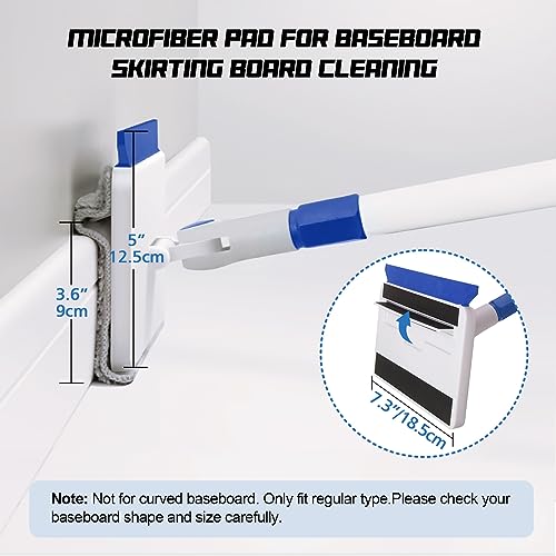 Qaestfy Baseboard Cleaner Tool with Handle, Wall Floor Mop with Extendable Long Handle Duster for Cleaning Window, Floor, Skirting Board, Ceiling, Shower, Tub Tile, Kitchen with 6 Reusable Pads - Image 3