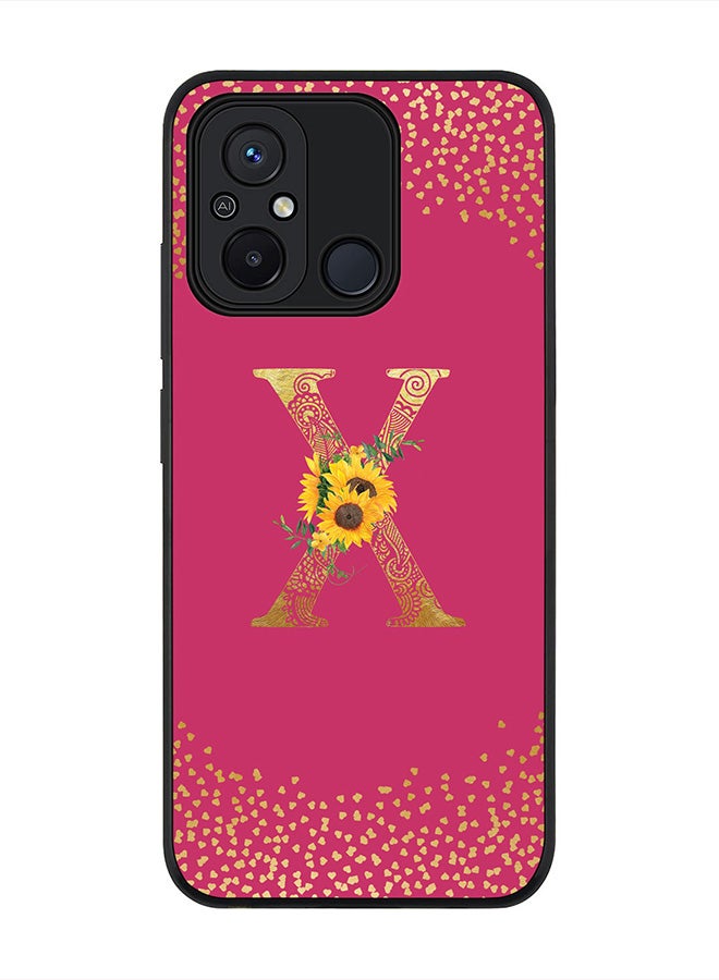 Stylizedd Cover for Xiaomi Redmi 12C 4G Case, Rugged Black Slim fit Phone Cases   - Custom Monogram Initial Letter Mandala Floral Pattern Alphabet-X (Dark Pink Rose) - Image 1