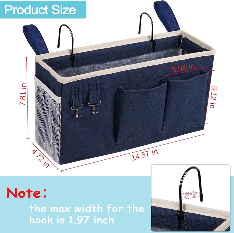 Loghot Bedside Caddy/Bedside Storage Bag Hanging Organizer for Bunk and Hospital Beds,Dorm Rooms Bed Rails,Can be Placed Glasses,Books,Mobile Phones,Keys (2pc Navy Blue) - Image 3
