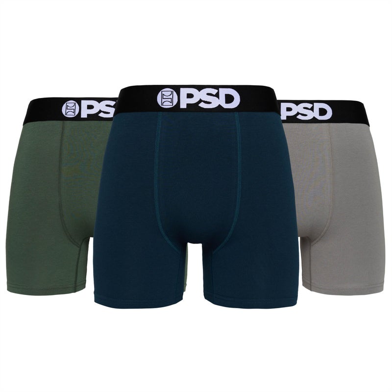 PSD Underwear Men's Night Cotton Solid Mid Length Boxer Brief 3 Pack, Multi, M - Image 1