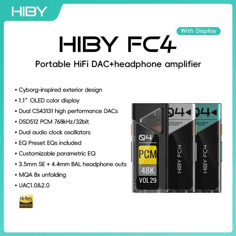HiBy FC4 HiFi USB DAC Headphone Amplifier Dual Decoder Cs43131 Pcm768 Dsd512 3.5/4.4mm Output, Black - Image 2