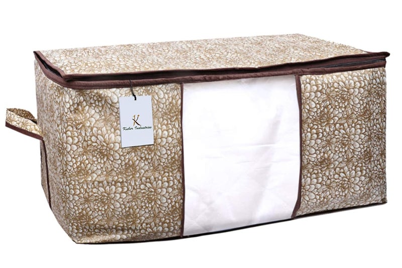 Kuber Industries Flower Design Underbed Storage Bag Storage Organiser Blanket Cover Set of 2 Golden Brown Extra Large Size - Image 4