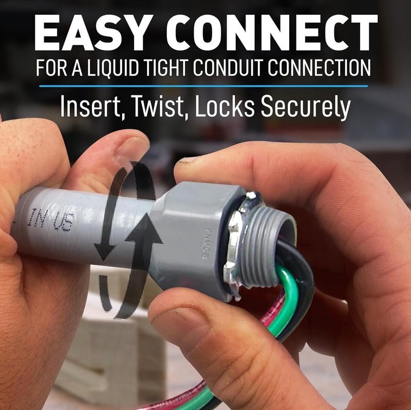 Sealproof Power Whip Assembly, 3/4-Inch x 6 Ft Nonmetallic Liquid Tight Flexible Electrical Conduit and 8 Gauge Wire Single Phase Preassembled A/C Hook-up Whip Kit, 3/4" Dia - Image 2