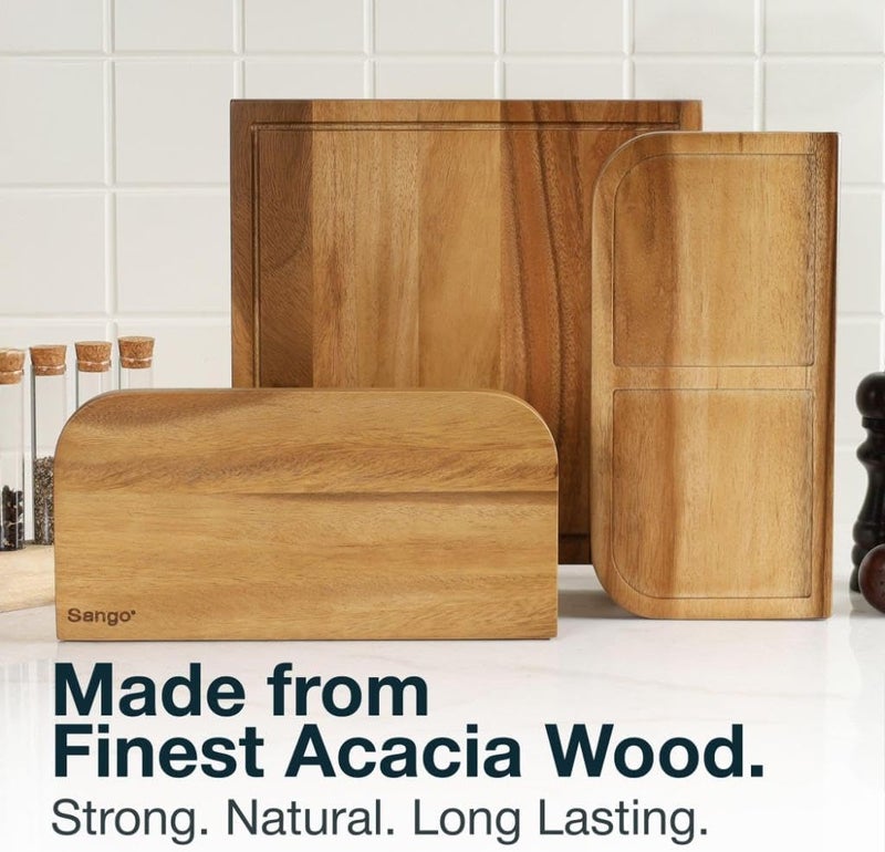 Sango Acacia Cutting Board Set with Juice Grooves and Partitions for Serving, 3-Piece- Wood Chopping Boards, Stackable & Reversible for Kitchen, Non-Toxic, Perfect as Butcher Block Countertop, Atelier - Image 2