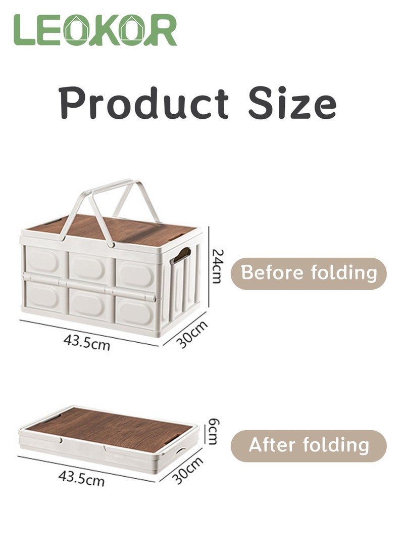 LEOKOR Foldable Storage Box with Wooden Lid, Camping Storage Bins, Portable Waterproof Storage Container For Outdoor Barbeque Picnic Fishing Car, Home Vehicle Organization, 30L  - Image 4