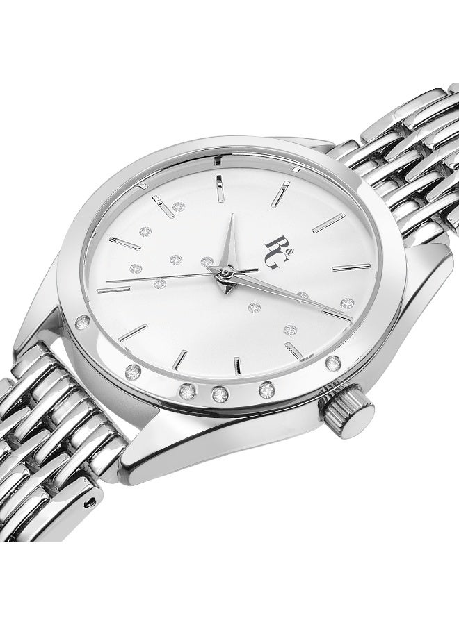 B&G Women's White Round Analog Dial with Silver Stainless Steel Band Watch - 30mm - R3853308503 - Image 3