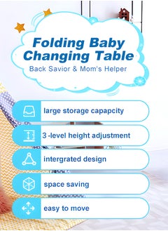 Toshionics Foldable Baby Changing Table with Wheels, Adjustable Heights, Waterproof Oxford Cloth, Portable Nursery Organizer with Storage Rack – Durable, Space-Saving Diaper Changing Station for Newborns and Infants, Multi-Functional, Sturdy Frame, Adjustable Height, Easy to Clean, Lockable Wheels, Baby Massage Table, Safe & Comfortable Changing Surface  - Image 3